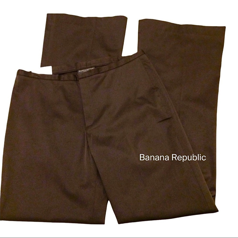 NWT Banana Republic Brown Stretch “Cotton Sateen” Flat Waist Pants Size …